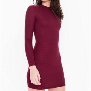 American Apparel Turtleneck Bodycon Midi Dress, Maroon, S